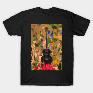 Acoustic Guitar Vintage Style Floral T-Shirt